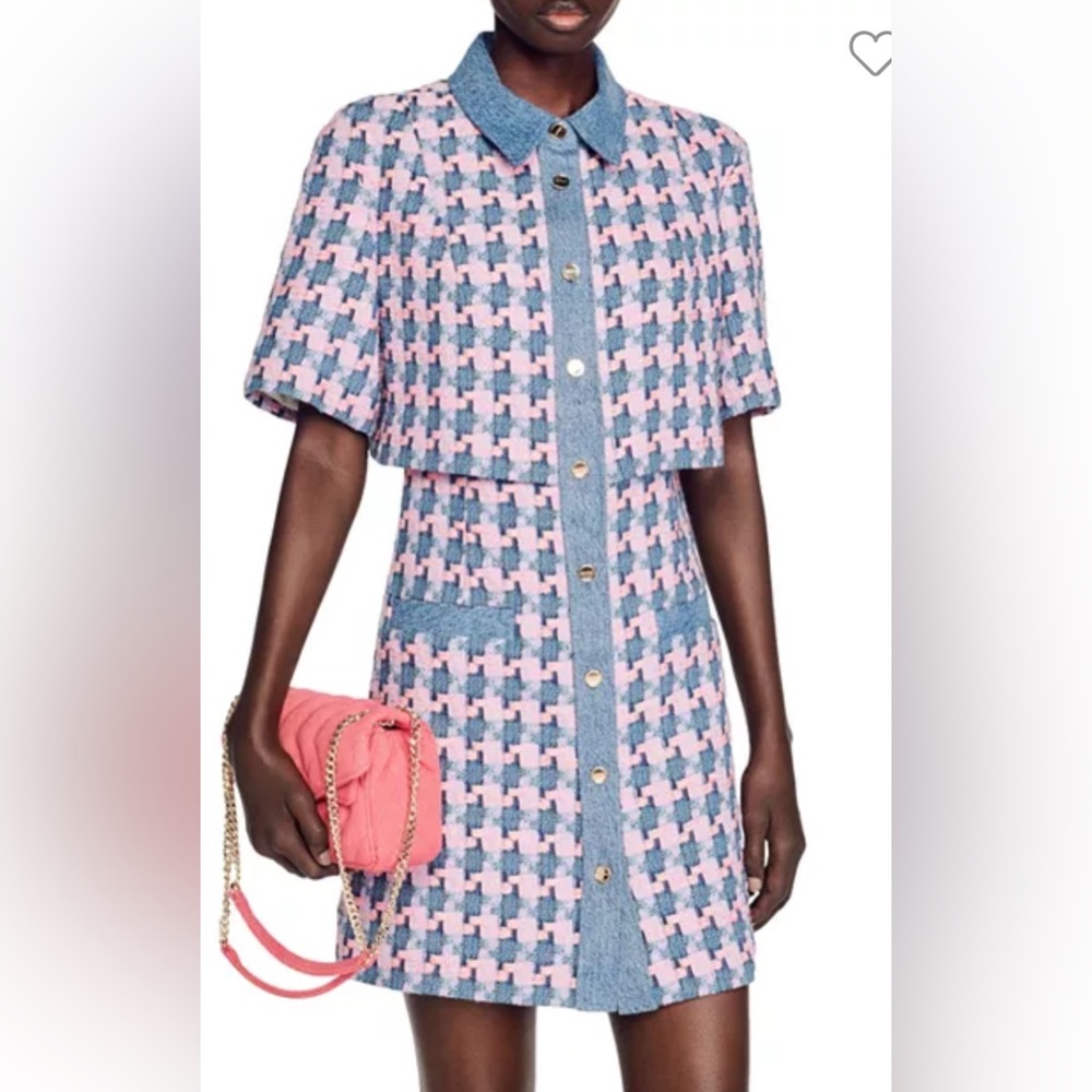 Sandro
Amadora Denim Trim Houndstooth Tweed Mini Dress